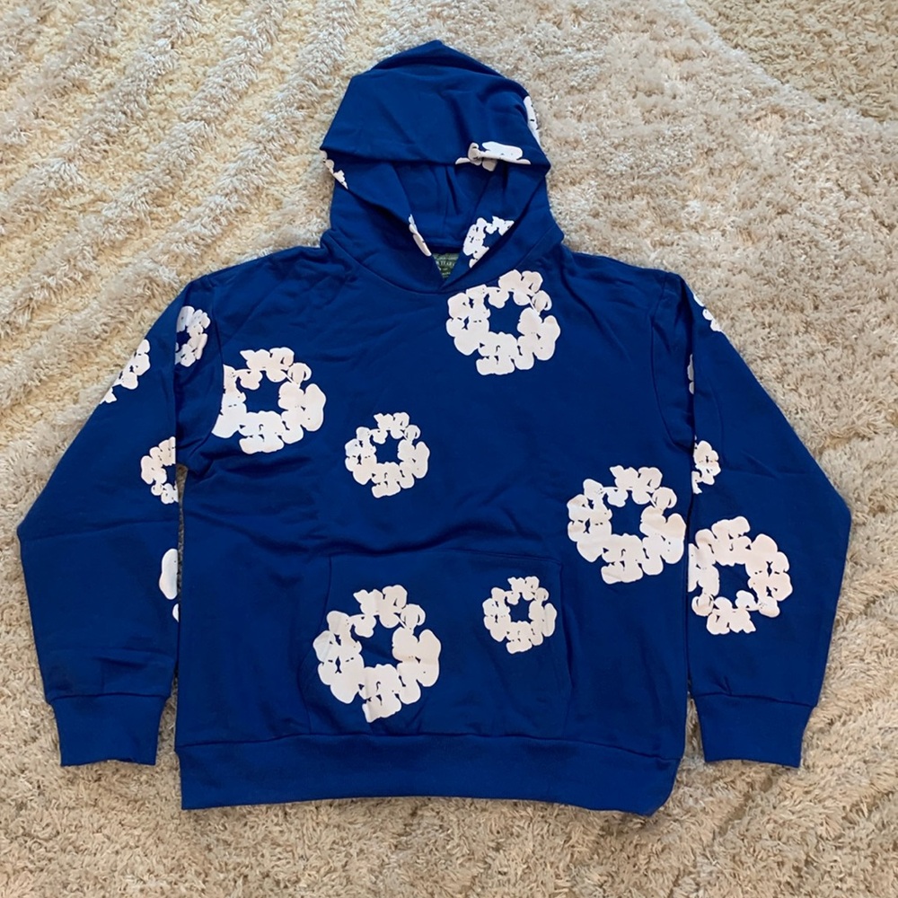 Denim Tears ‘The Cotton Wreath’ Sweatshirt Blue Hoodie Men’s Large